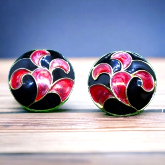 Vintage Cloisonne enamel stud earrings - Picture 3 of 5